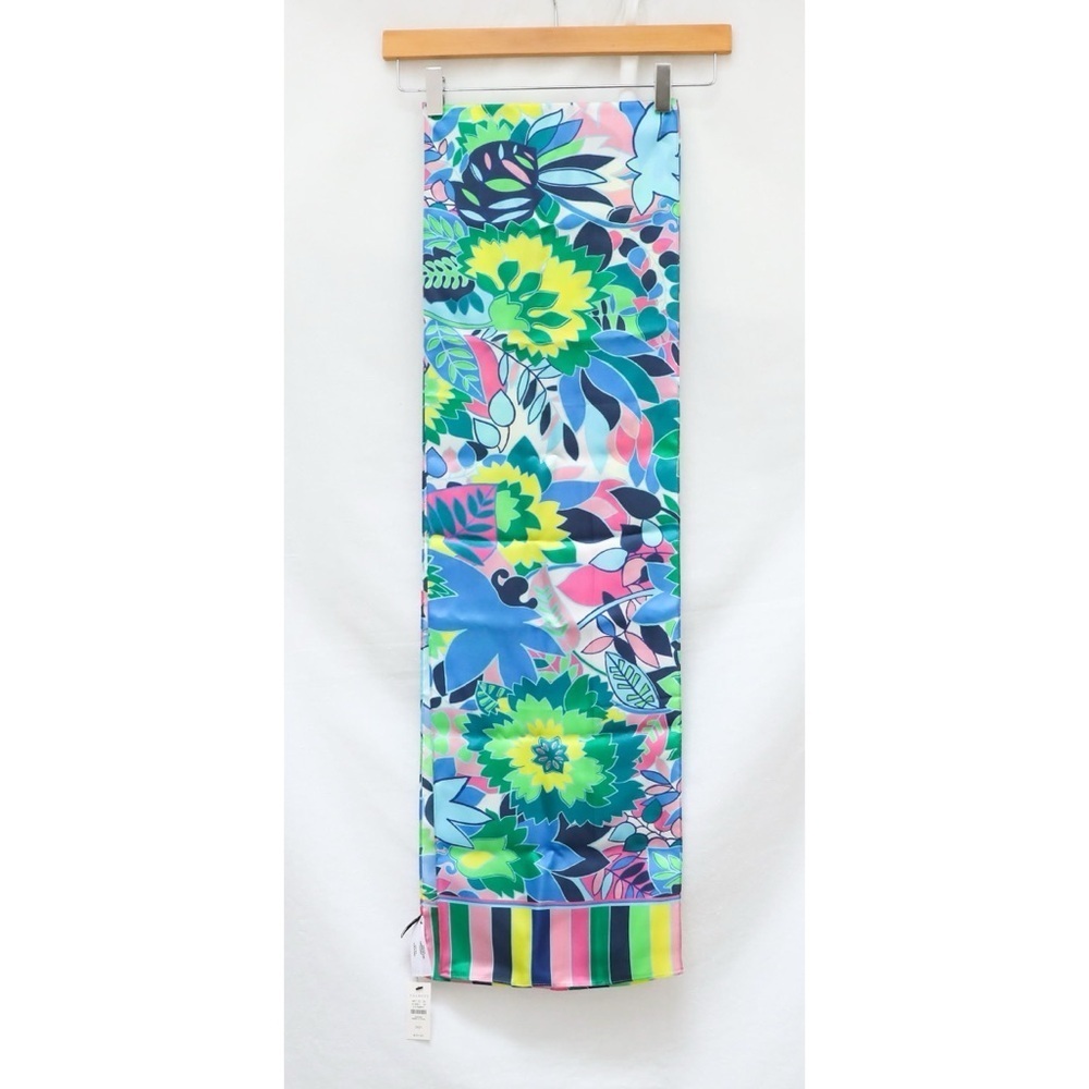 Talbots floral print rectangle scarf silk floral print green colorful tropical